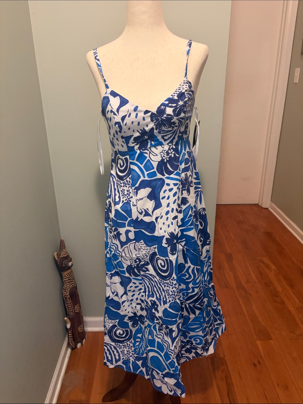 by & by Blue and White Floral Print MIDI Dreas